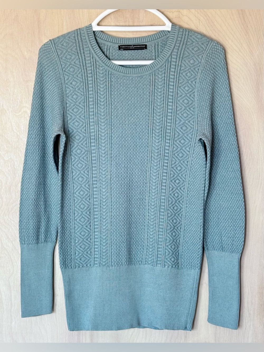 Peruvian Connection Sweater Women’s S Sage Green Textured Crewneck Boho Artisan